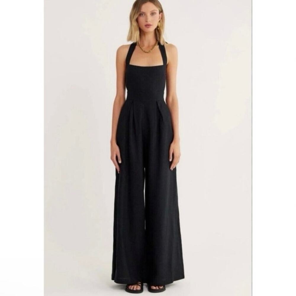 Rumer Freya Black Linen Jumpsuit Medium Anthropologie